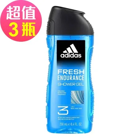 愛迪達男性三合一潔顏洗髮沐浴露(清爽長效)x3罐組(250ml/罐)◉90D007